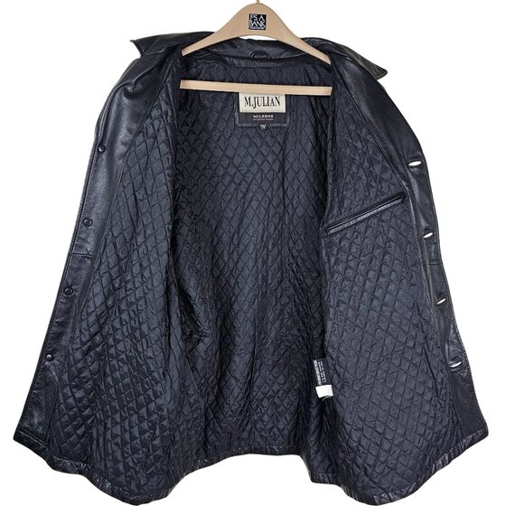 Vintage Wilsons M. Julian Jacket Black Leather Large Tall Diamond Quilted Liner - Picture 11 of 11